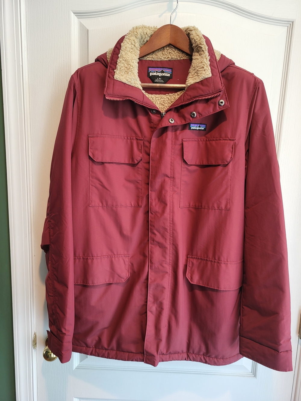 Patagonia Isthmus Parka Jacket Men's Large Red Full Zip Sherpa Lined Hooded